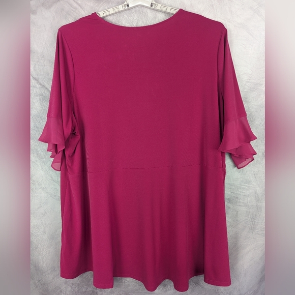Susan Graver Everyday 3X Pink Liquid Knit Flutter Sleeve Blouse - Picture 2 of 8